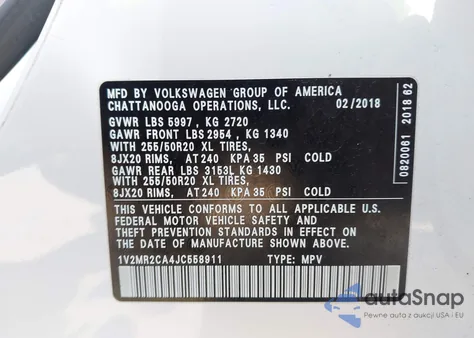 2018 Volkswagen Atlas 3.6L V6 Sel from USA, damaged, VIN 1V2MR2CA4JC558911
